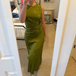 Zara Green Sheath Midi Dress Mock Neck Sleeveless
